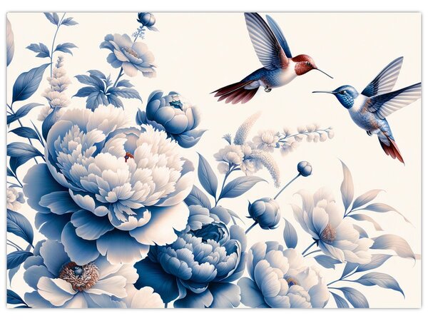 Obraz - Kolibry nad kwiatem (70x50 cm)