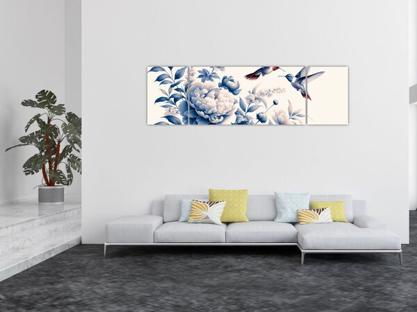 Obraz - Kolibry nad kwiatem (170x50 cm)