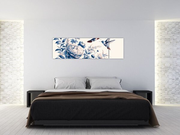 Obraz - Kolibry nad kwiatem (170x50 cm)