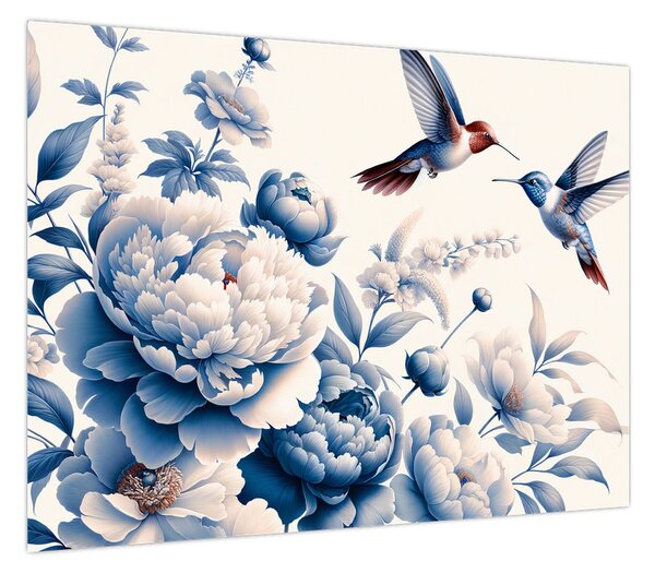 Obraz - Kolibry nad kwiatem (70x50 cm)