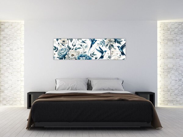 Obraz - Kolibry z kwiatami (170x50 cm)