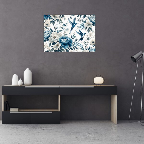 Obraz - Kolibry z kwiatami (70x50 cm)