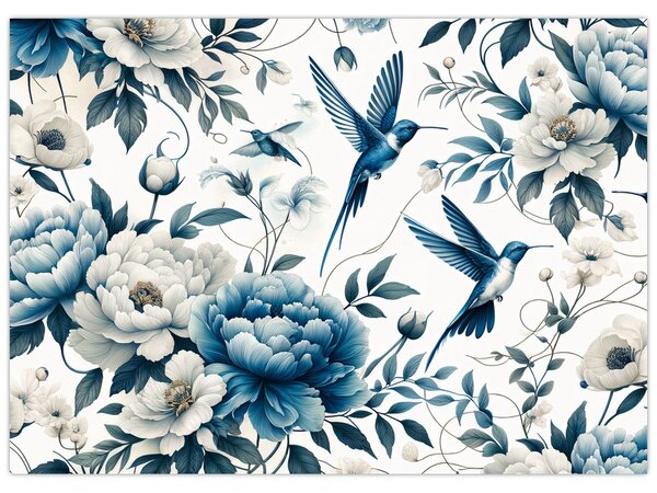 Obraz - Kolibry z kwiatami (70x50 cm)