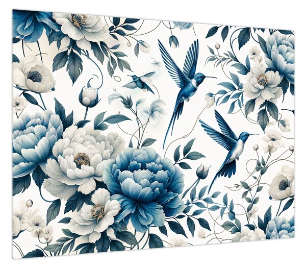 Obraz - Kolibry z kwiatami (70x50 cm)