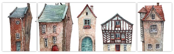 Obraz - Domy akwarelowe (170x50 cm)