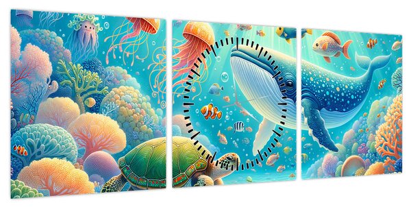Obraz - Świat pod wodą (z zegarem) (90x30 cm)