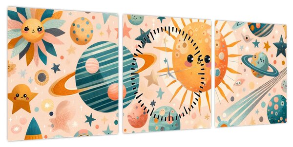 Obraz - Kawałki z kosmosu (z zegarem) (90x30 cm)