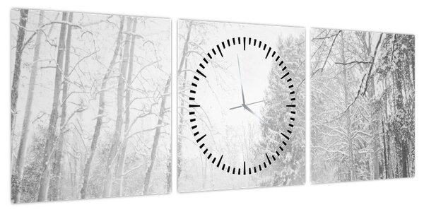 Obraz - Drewniane molo zimą (z zegarem) (90x30 cm)