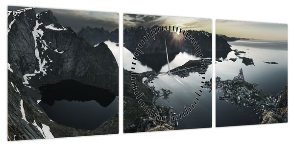 Obraz - Norweskie góry (z zegarem) (90x30 cm)