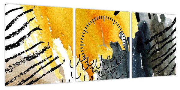 Obraz - Abstrakcyjna akwarela (z zegarem) (90x30 cm)