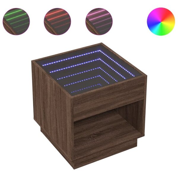 Stolik nocny z LED infinity, brÄ zowy dÄ b, 50x50x50 cm