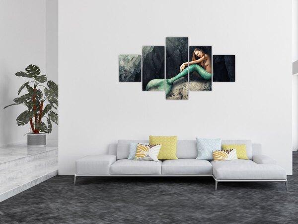 Obraz - Syrenka na skale (125x70 cm)