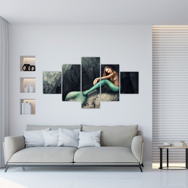 Obraz - Syrenka na skale (125x70 cm)