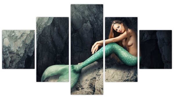 Obraz - Syrenka na skale (125x70 cm)