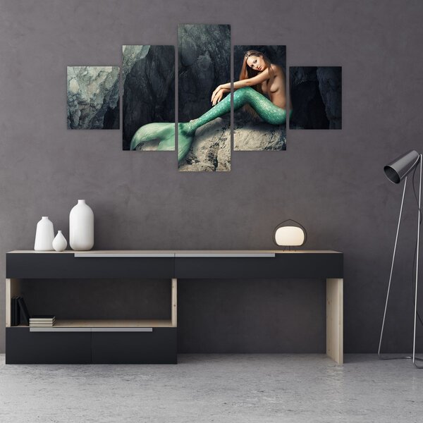 Obraz - Syrenka na skale (125x70 cm)