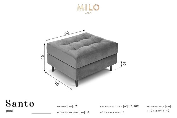 Ciemnoszary aksamitny podnóżek Milo Casa Santo