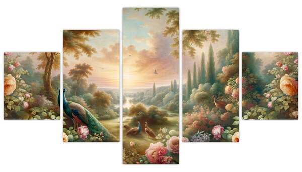 Obraz - Pawie w ogrodzie (125x70 cm)