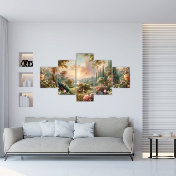 Obraz - Pawie w ogrodzie (125x70 cm)