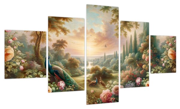 Obraz - Pawie w ogrodzie (125x70 cm)