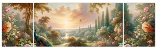 Obraz - Pawie w ogrodzie (170x50 cm)