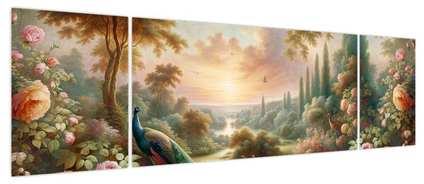 Obraz - Pawie w ogrodzie (170x50 cm)