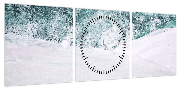 Obraz - Turkusowa abstrakcja (z zegarem) (90x30 cm)