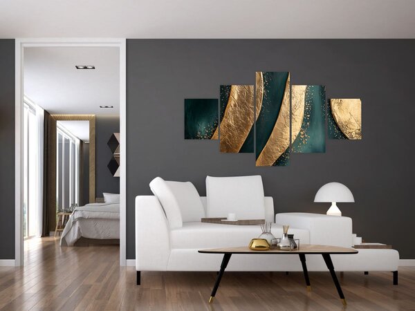 Obraz - Zielona abstrakcja ze złotem I. (125x70 cm)