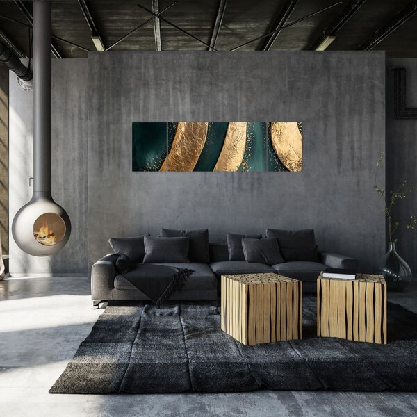 Obraz - Zielona abstrakcja ze złotem I. (170x50 cm)