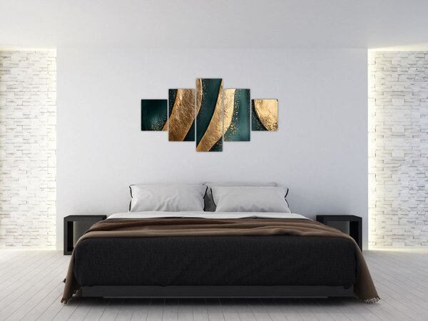 Obraz - Zielona abstrakcja ze złotem I. (125x70 cm)