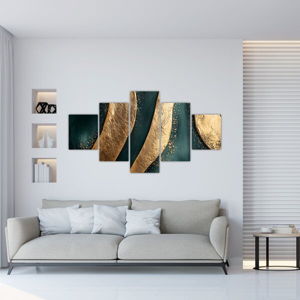 Obraz - Zielona abstrakcja ze złotem I. (125x70 cm)