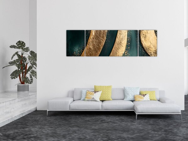 Obraz - Zielona abstrakcja ze złotem I. (170x50 cm)