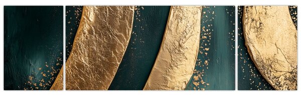 Obraz - Zielona abstrakcja ze złotem I. (170x50 cm)