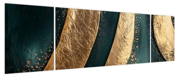Obraz - Zielona abstrakcja ze złotem I. (170x50 cm)