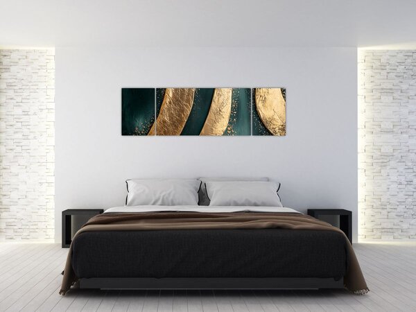 Obraz - Zielona abstrakcja ze złotem I. (170x50 cm)