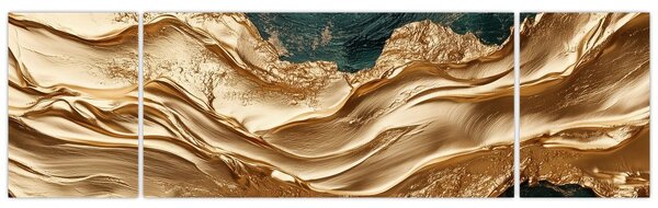 Obraz - Zielona abstrakcja ze złotem II. (170x50 cm)