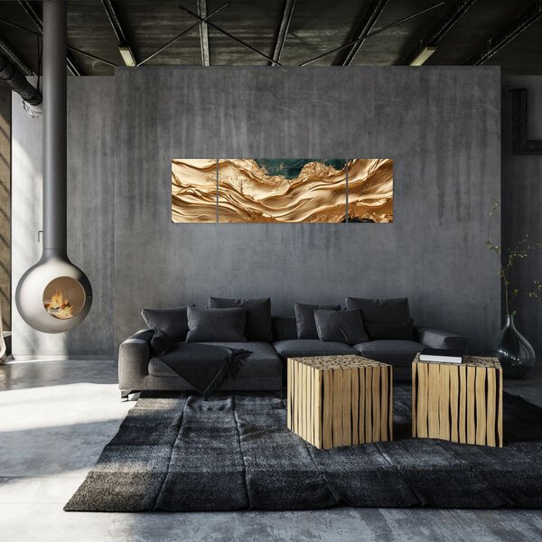 Obraz - Zielona abstrakcja ze złotem II. (170x50 cm)