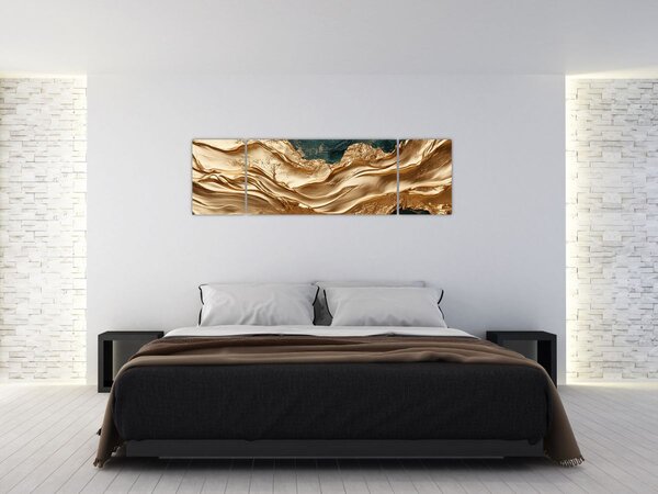 Obraz - Zielona abstrakcja ze złotem II. (170x50 cm)