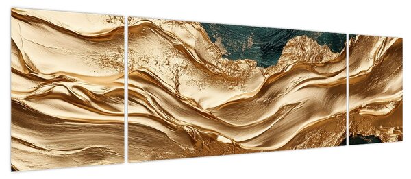 Obraz - Zielona abstrakcja ze złotem II. (170x50 cm)