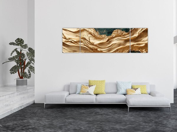 Obraz - Zielona abstrakcja ze złotem II. (170x50 cm)