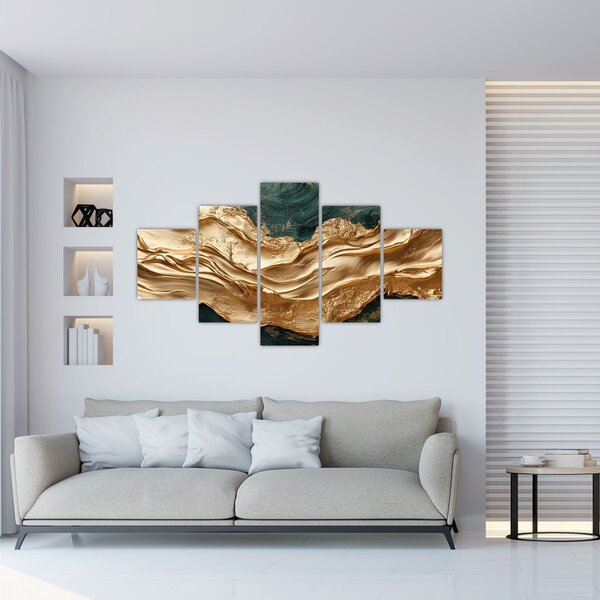 Obraz - Zielona abstrakcja ze złotem II. (125x70 cm)