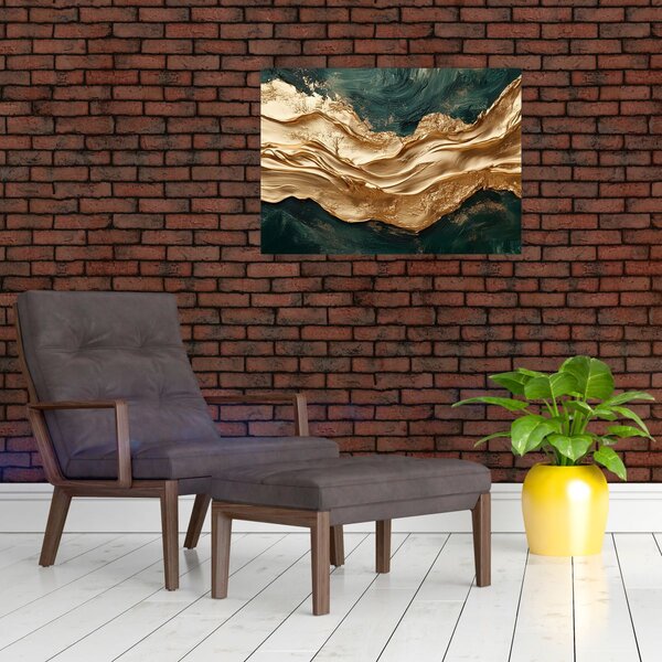 Obraz - Zielona abstrakcja ze złotem II. (70x50 cm)