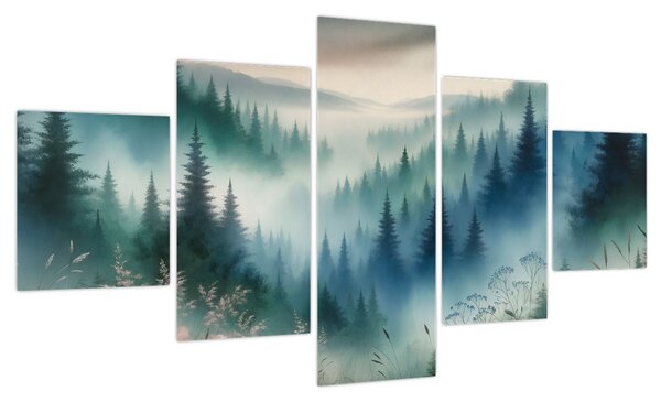 Obraz - Leśny krajobraz z mgłą (125x70 cm)