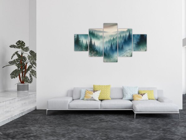 Obraz - Leśny krajobraz z mgłą (125x70 cm)