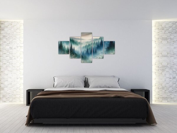 Obraz - Leśny krajobraz z mgłą (125x70 cm)