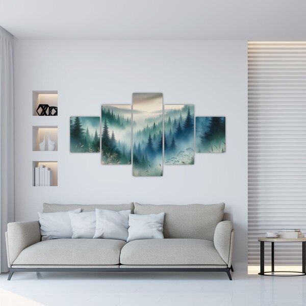 Obraz - Leśny krajobraz z mgłą (125x70 cm)
