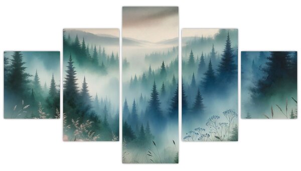 Obraz - Leśny krajobraz z mgłą (125x70 cm)
