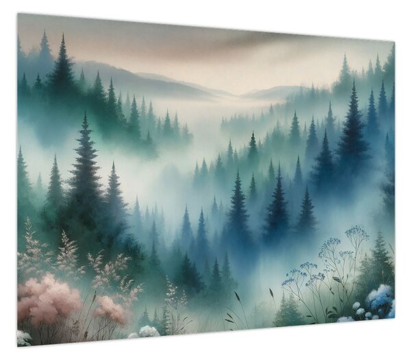 Obraz - Leśny krajobraz z mgłą (70x50 cm)