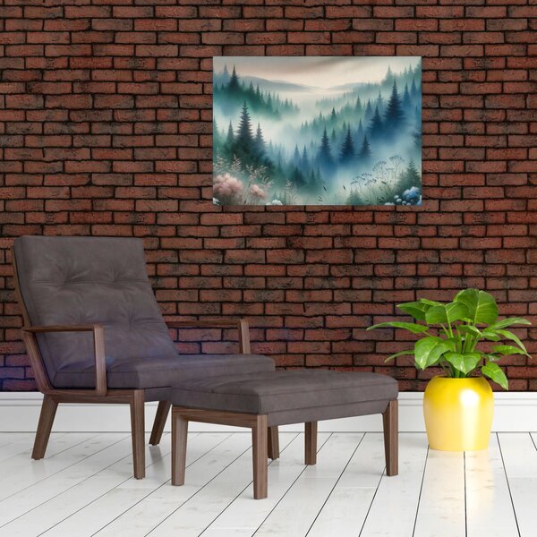 Obraz - Leśny krajobraz z mgłą (70x50 cm)