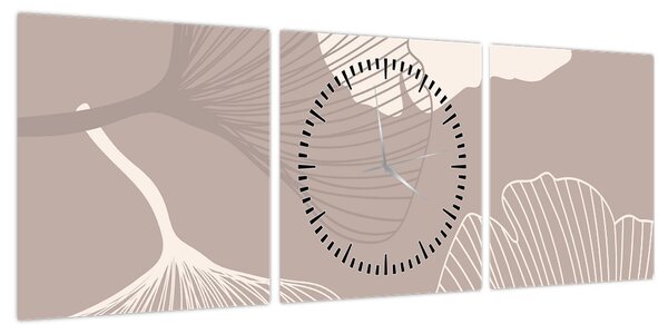 Obraz - Beżowe liście N⁰1 (z zegarem) (90x30 cm)
