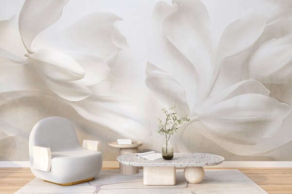 Fototapety Teksturowane białe kwiaty magnolii o delikatnych płatkach na rozmyłym, jasnym tle, Fototapety 3D, Fototapety 3d Kwiaty, w09771 : Uwalls.pl